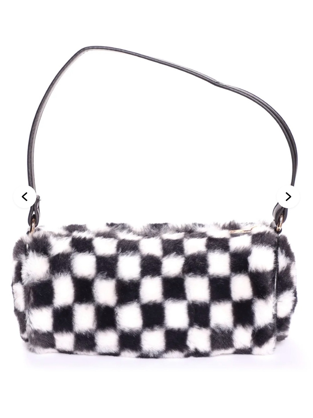 Fashion Nova Black & White Checkerboard Faux Fur Shoulder Bag